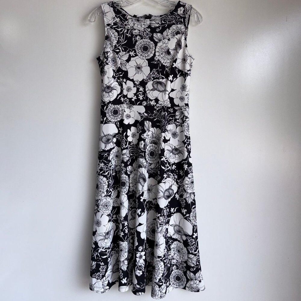 TALBOTS Floral Dress Size Petite Small Black White